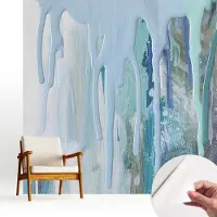Wallfluent Zelfklevend Fotobehang - Wit Vliesbehang - 250x250 cm - Blauwe Watervallen Behang Zonder Lijm - Slaapkamer behang Abstractie - Luchtbelvrij Behang - Polyester Behang