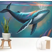 Wallfluent Fotobehang - Blauw Vliesbehang - 208x146 cm - Zeereus Fotobehang Vlies - Hal behang Dieren - Muurschildering - Hal behang