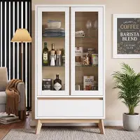 HAUSS SPOLE Keukenkast - Verstelbare Planken En Lade - Voor Keuken Eetkamer Of Woonkamer - Spaanplaat - 80x40x150 Cm - Wit Houtlook