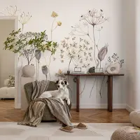 Coloray Vliesbehang - Beige Snellijm Behang - 250x250 cm - Wilde Bloemen Fotobehang Vlies - Hal behang Bloemen En Planten - Muurschildering - Woonkamer behang