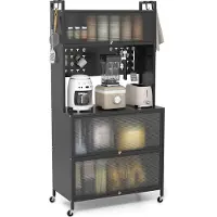 Costway Keukenkast, hoog, keukenrek met wieltjes, buffetkast met klapdeuren, steekbord, haken en kantelbeveiliging, staand rek, hoge kast, voor keuken, eetkamer, woonkamer, 80 x 40 x 160 cm (zwart)