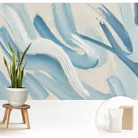 Wallfluent Fotobehang - Blauw Vliesbehang - 208x146 cm - Abstracte Streken Fotobehang Vlies - Woonkamer behang Abstractie - Muurschildering - Hal behang