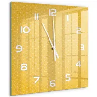 Tulup Wandklok - Sterren Moderne Wandklok Glas - 60x60 cm - Geel Wandklok Glas Decoratie - Witte handen - Vierkante Klok - Glazen Wandklok Design - Klok Glas Met Opdruk