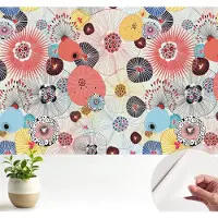 Wallfluent Zelfklevend Fotobehang - Rood Vliesbehang - 104x70 cm - Kleurrijke Bloemen Behang Zonder Lijm - Gang behang Abstractie - Makkelijk Aan Te Brengen Behang - Bubble Free Behang