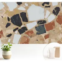Wallfluent Fotobehang - Wit Vliesbehang - 104x70 cm - Rustieke Stenen Fotobehang Vlies - Woonkamer behang Texturen - Muurschildering - Woonkamer behang
