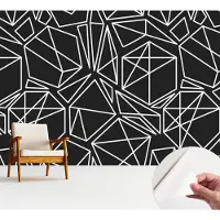 Wallfluent Zelfklevend Fotobehang - Zwart Vliesbehang - 312x219 cm - Moderne Abstractie Fotobehang - Hal behang Geometrie - Bubble Free Behang - Makkelijk Aan Te Brengen Behang