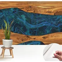 Wallfluent Zelfklevend Fotobehang - Bruin Vliesbehang - 208x146 cm - Blauw Hout Fotobehang - Woonkamer behang Texturen - Behang Zonder Lijm - Scheurbestendig Behang