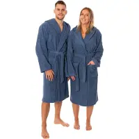 Lavea Badjas Dames & Badjas Heren van 100% Katoen – Zachte Badjas van Badstof met Capuchon, Unisex Design, Ideaal voor Sauna & Thuis - L - Marineblauw