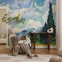 Coloray Vliesbehang - Blauw Snellijm Behang - 250x250 cm - Expressieve Wolken Muurschildering - Slaapkamer behang Deel - Fotobehang Vlies - Slaapkamer behang