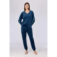 Woody huispak dames velours - donkerblauw - 262-15-TPA-V/881 - maat S