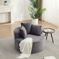 STILVORA Fauteuil 110 Cm Ronde Ribstof Relaxstoel Met 3 Sierkussens En Brede Armleuningen Voor Slaapkamer En Woonkamer Stof Grijs