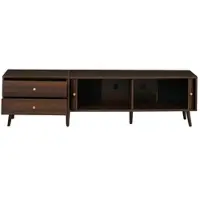 MODFU TV-meubel / TV-tafel met twee schuifdeuren en 7 poten, TV-kast met 2 lades, notenhout