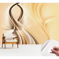 Wallfluent Zelfklevend Fotobehang - Beige Vliesbehang - 312x219 cm - Golvende Lijnen Fotobehang - Woonkamer behang Abstractie - Behang Zonder Lijm - Scheurbestendig Behang