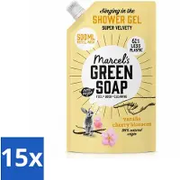 Marcel's Green Soap 15 x - Shower Gel - Navulling - Vanille & Kersenbloesem - Krachtige werking - 500 ml - Voordeelverpakking - 15 stuks