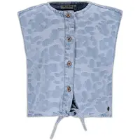 Like Flo gilet met panterprint light blue denim Blauw Meisjes Katoen Button down - maat 104
