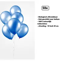 Partyxplosion 50x Ballonnen 12 inch pearl blauw 30cm - biologisch afbreekbaar - Festival feest party verjaardag landen helium lucht thema