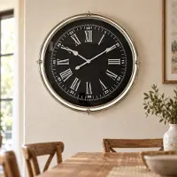 Hoppa! Ronde wandklok met Romeinse cijfers - Zwart/Chroom - 5 x 88 x 88 cm (B x D x H)