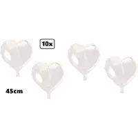 Partyxplosion 10x Folieballon Hart wit (45 cm) - trouwen huwelijk bruid hartjes ballon feest festival liefde white