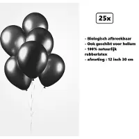 Partyxplosion 25x Ballonnen 12 inch pearl zwart 30cm - biologisch afbreekbaar - Festival feest party verjaardag landen helium lucht thema