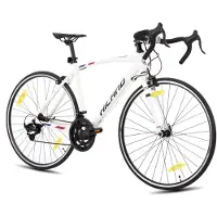 Hiland Racefiets - 700 x 32C - 14 Versnellingen - Lichtgewicht Aluminium Frame - Wielrenfiets voor Heren & Dames - Wit 53