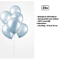 Partyxplosion 25x Ballonnen 12 inch pearl licht blauw 30cm - biologisch afbreekbaar - Festival feest party verjaardag landen helium lucht thema