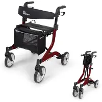Parvum SuperLight Plus Rollator - Lichtgewicht rollator (5,2kg) - Incl. stokhouder, tas & rugleuning - Rood
