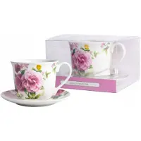 Livello Porseleinen Mok met Schotel - Roze Bloemen - 400 ml