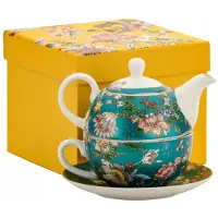 Marco polo Tea for One Porseleinen Set met Bloemenprint - Turquoise