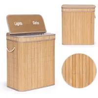 Modernhome Wasmand - 100 Liter - 2 Vakken - Bamboe - Met Deksel
