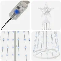 vidaXL Led-kegelkerstboom 180 cm 250 LED's Blauw Staal Wit