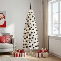 vidaXL Smalle kunstkerstboom met kerstbal 180 cm 300 LED's Warmwit