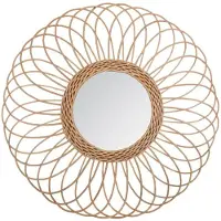 Atmosphera Wandspiegel Gwenn - rozet motief - Boho/ibiza stijl - rotan - lichtbruin - rond - 58 cm