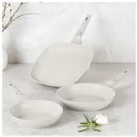 Berlinger Haus Koekenpannenset Mat Crème 3-Delig - Koekenpan ø 20 & 24 cm, Grillpan 28 cm - Geschikt voor alle warmtebronnen
