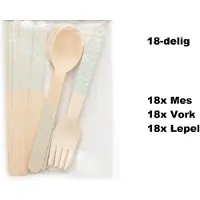 TakeAware 3x Bestekset wave hout 18-delig baby blauw (54 stuks) - Feest festival thema party food diner