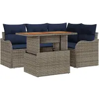 vidaXL Tuinset, 5-delig, 4 zitplaatsen, grijs en marineblauw
