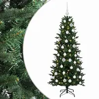 vidaXL - Kunstkerstboom - met - kerstbal - 150 - cm - 150 - LED's - Warmwit - PVC - en - PE