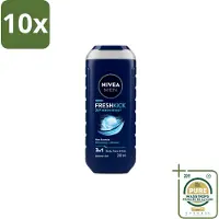 Nivea 10 x Men – Douchegel – Fresh Kick – 250 ml - Wasstrips - Douchegel - Verfrissend - Munt - Verkoelend - Lichaam