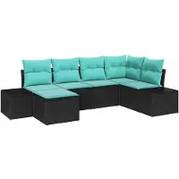 vidaXL Tuinset met 6 zitplaatsen, zwart en turquoise, van polyrotan