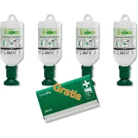Plum starterset oogdouche 4×500 ml 0,9% + QuickFix dispenser leeg, EN 15154-4, houdbaarheid 3,5 jaar