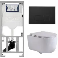 Geberit QeramiQ Dely Swirl Toiletset - 36.3x51.7cm - UP320 inbouwreservoir - met Burda frame - slim zitting - mat zwarte bedieningsplaat - rechthoekige knoppen - mat wit
