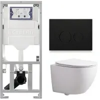 Geberit QeramiQ Dely Swirl Compact Toiletset - inbouwreservoir UP320 - met Burda frame - 25mm zitting - metalen bedieningsplaat mat zwart - ronde knoppen - glans wit