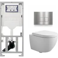 Geberit QeramiQ Dely Swirl Compact Toiletset - inbouwreservoir UP320 - met Burda frame - 25mm zitting - metalen bedieningsplaat RVS - rechthoekige knoppen - glans wit