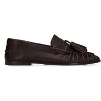 Manfield - Dames - Donkerbruine leren loafers met kwastjes - Maat 36