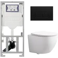 Geberit QeramiQ Dely Swirl Compact Toiletset - inbouwreservoir UP320 - met Burda frame - slim zitting - metalen bedieningsplaat mat zwart - rechthoekige knoppen - glans wit