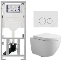 Geberit QeramiQ Dely Swirl Compact Toiletset - inbouwreservoir UP320 - met Burda frame - 25mm zitting - natuurstenen bedieningsplaat marmer wit - ronde knoppen - glans wit