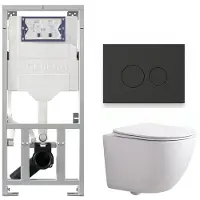Geberit QeramiQ Dely Swirl Compact Toiletset - inbouwreservoir UP320 - met Burda frame - slim zitting - kunststof bedieningsplaat mat antraciet - ronde knoppen - glans wit
