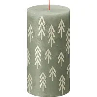 Bolsius - Rustieke kaars - 4 Stuks - Groen met print - 13cm - Kerst patroon
