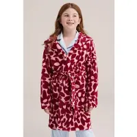 We fashion gebloemde badjas - roze/rood Meisjes Polyester Capuchon All over print - maat 158/164