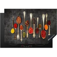 KitchenYeah Inductie beschermer 77x51 cm - Kruiden - Lepels - Beton print - Kookplaataccessoires - Afdekplaat voor kookplaat - Inductieplaat mat - Afdekmat voor inductiekookplaat - Keuken decoratie
