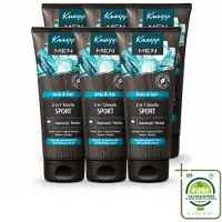 Kneipp 6 x - Sport Douche 2‑in‑1 - Men - 200 ml - Grootverpakking - Vaatwasstrips - Sportdouche - Herstel Na Sporten - Verkoeling - Ontspanning - Menthol